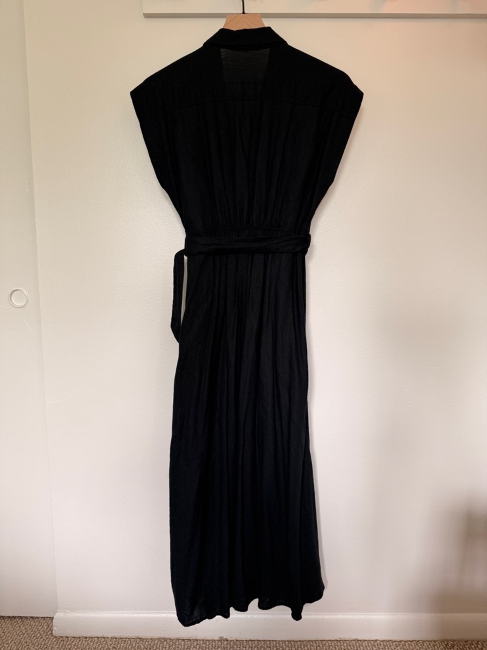 Zara Black Button-Front Belted Linen Maxi Dress with Gold Buttons - Size S - Picture 3 of 14